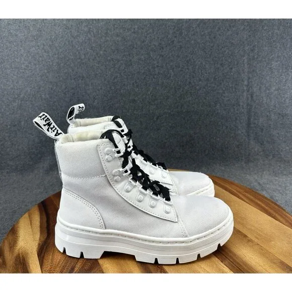 Dr. Martens Air Wair Combs Womens Size 5 White Combat Canvas Lace Up Ankle Boots - Picture 1 of 10